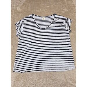 Good Hart Womens Black White Striped Scoop Neck Cap Sleeve Slub Knit Top Large